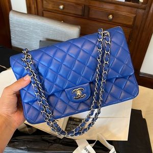 Authentic Chanel double flap in blue